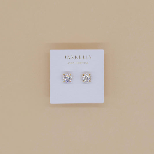 Round CZ Gold Earrings