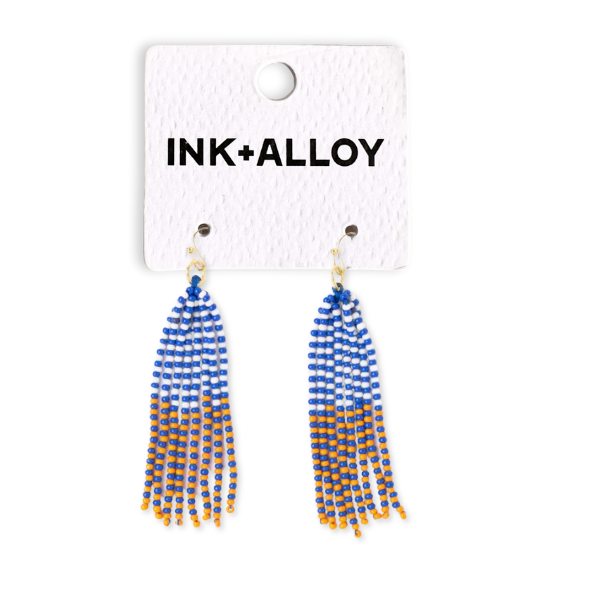Blue & Orange Tassel Seed Bead Earrings