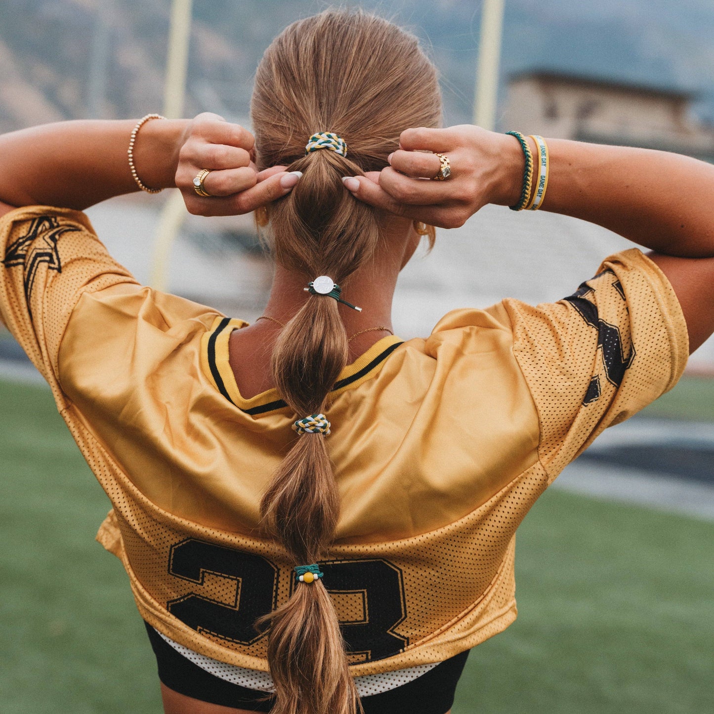 Game Day" Green & Yellow Hair Tie Bracelets