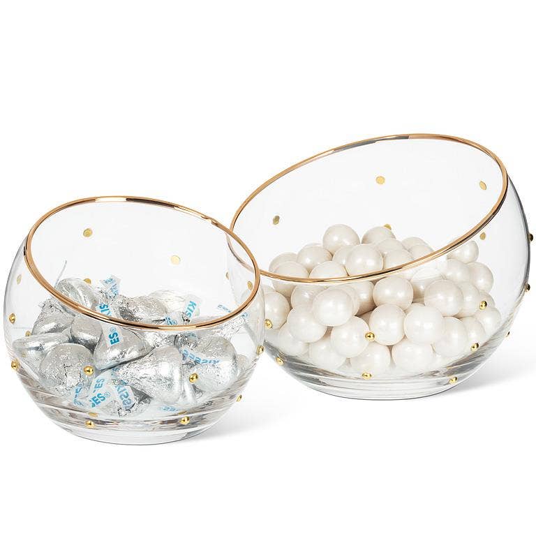 Angled Bowl with Gold Dots