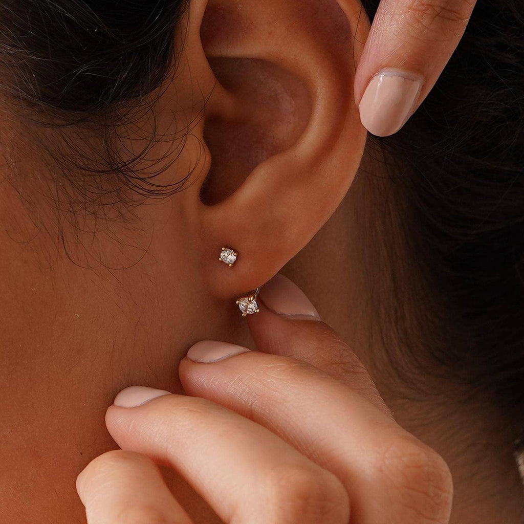 Front-Back Gold CZ Earrings