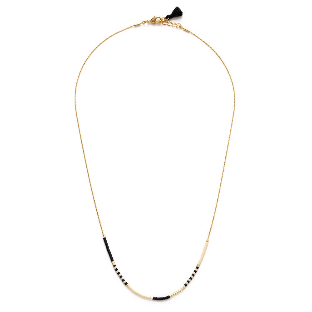 Japanese Seed Bead Necklace in Black + Bone