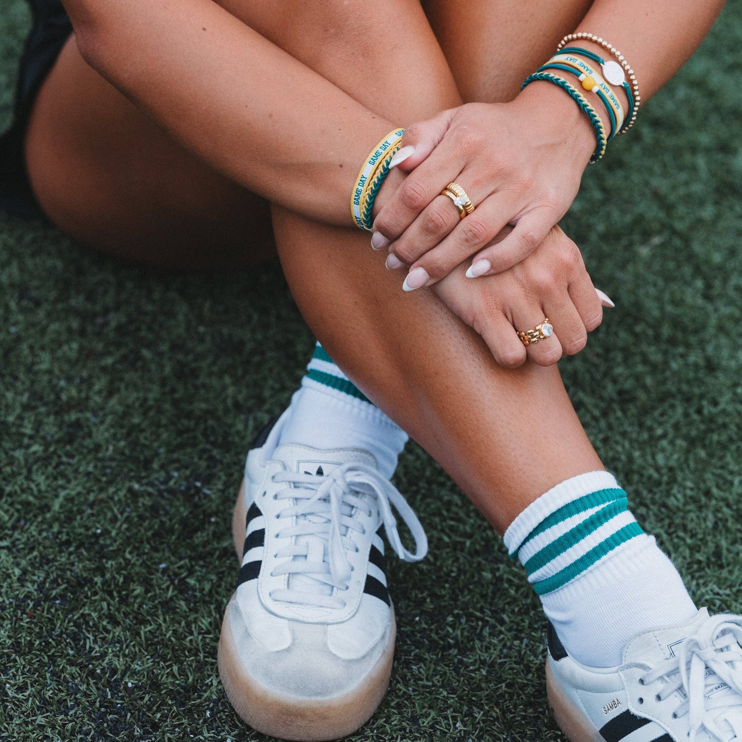 Game Day" Green & Yellow Hair Tie Bracelets