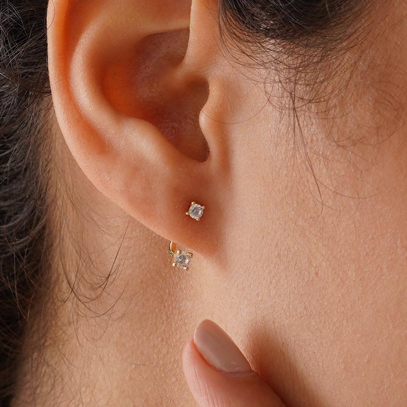 Front-Back Gold CZ Earrings