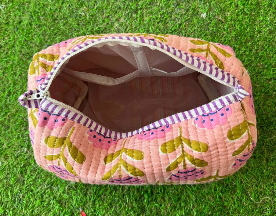 Cotton Quilted Print Cosmetic Bag -Set of 3