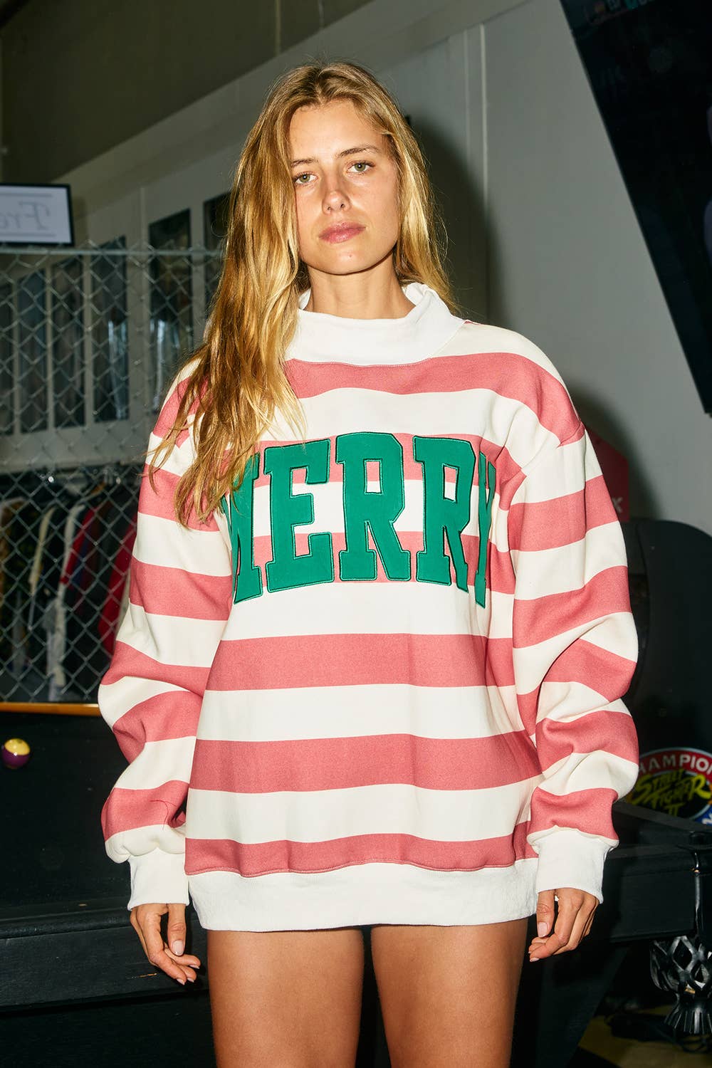 Merry Mock Neck Striped Sweatshirt