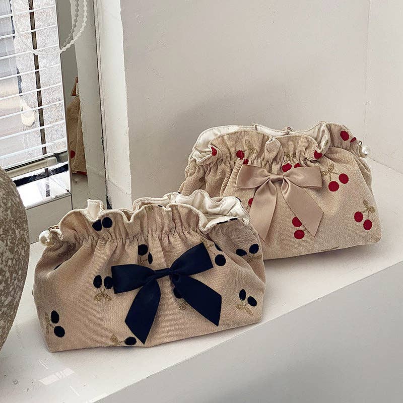 Cherry Bow Cosmetic Bag