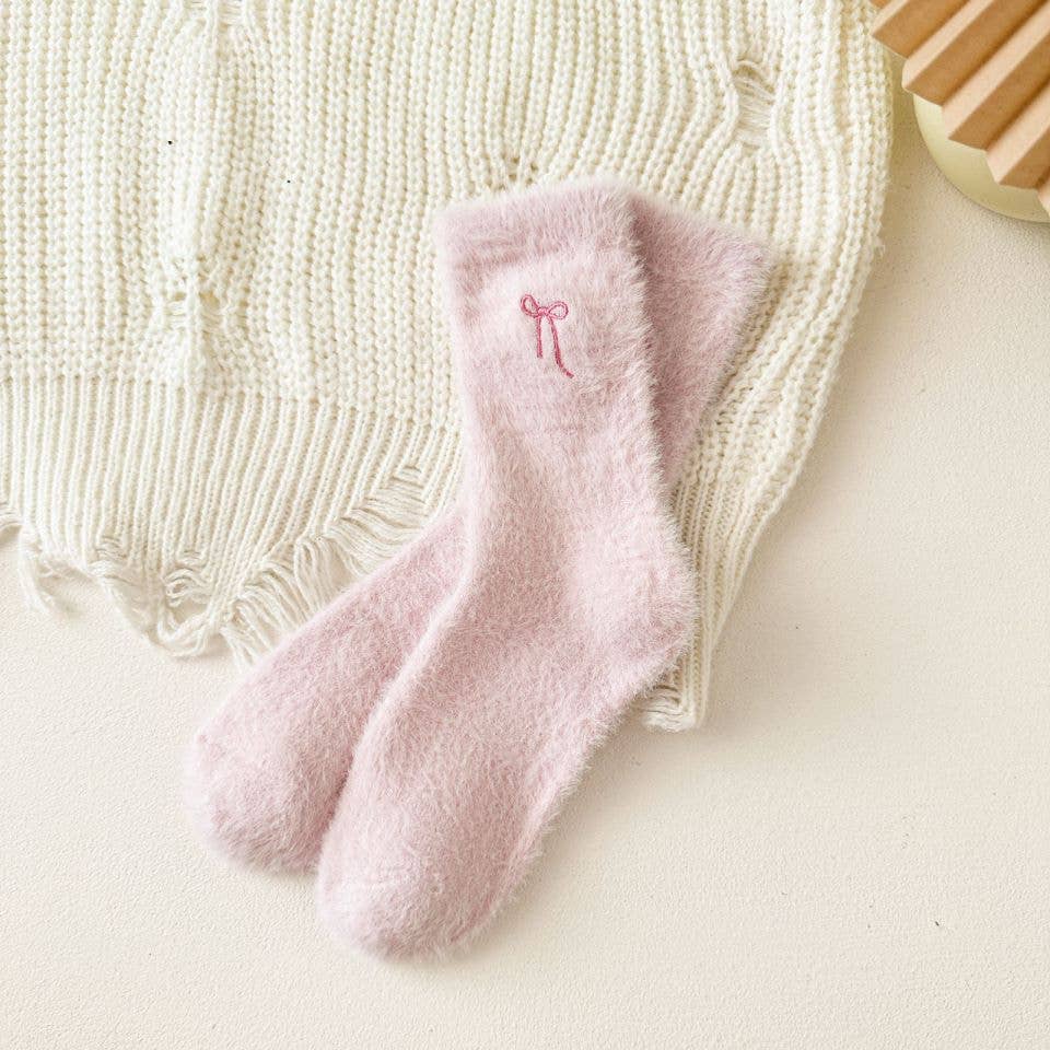 Winter Bow Plush Crew Socks