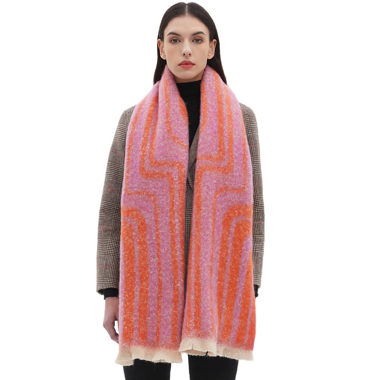 Soft Chunky Abstract/Geometric Lines Fleece Scarf