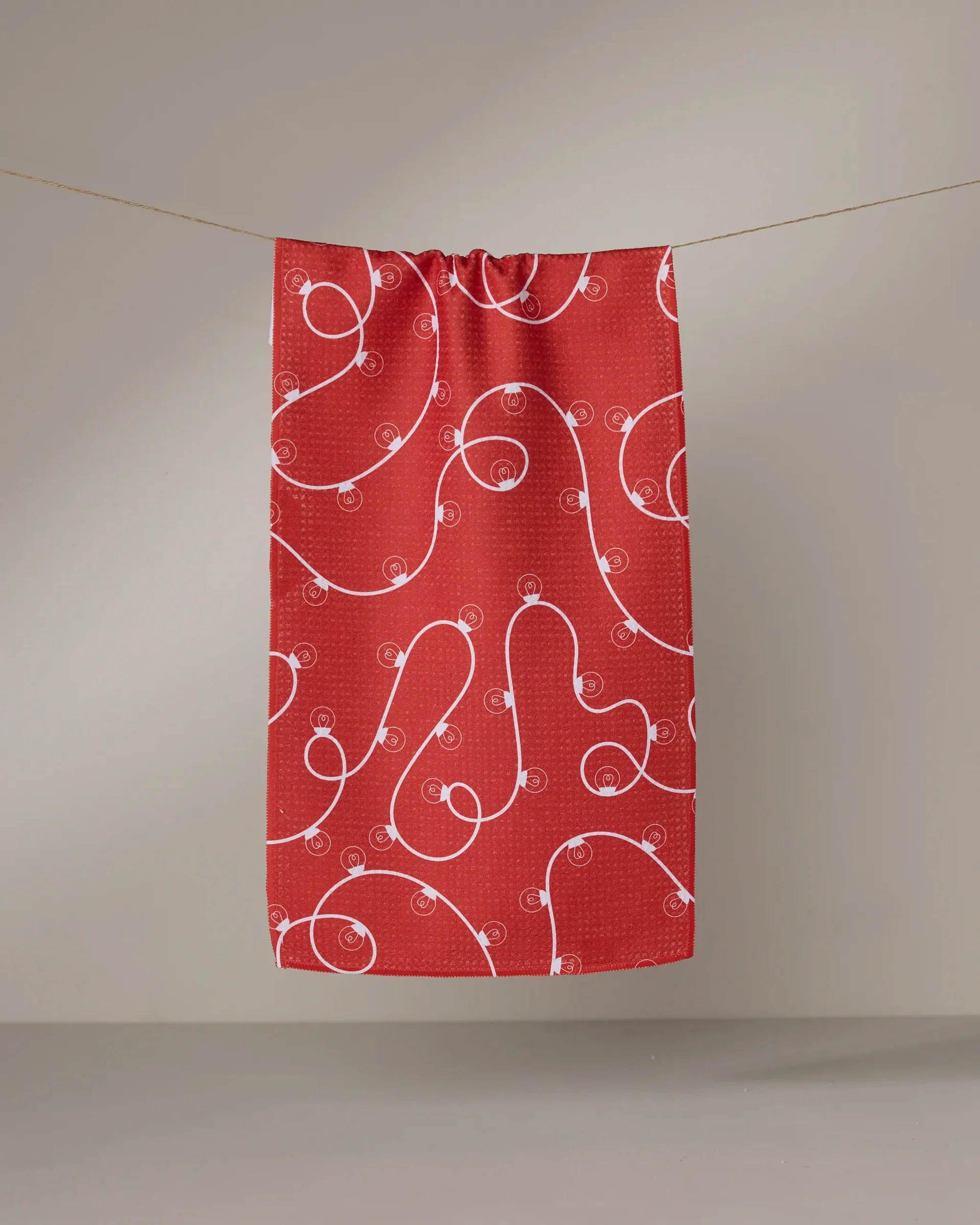 Geometry Red Holiday Lights Bar Towel