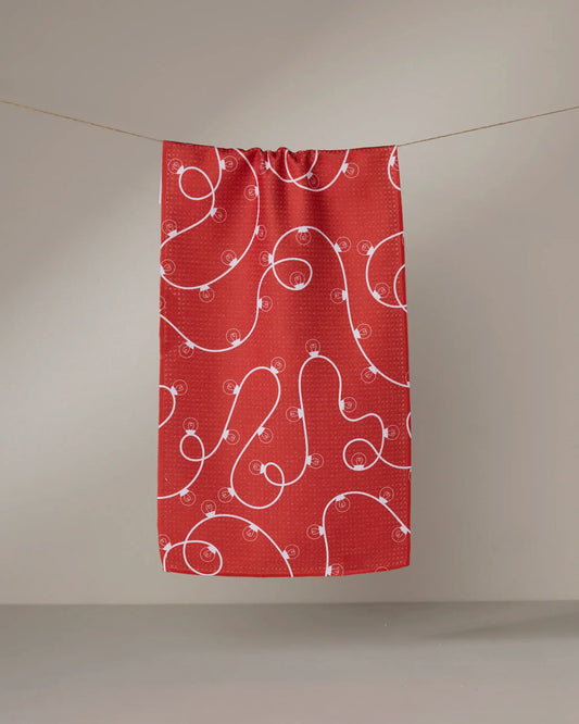 Geometry Red Holiday Lights Bar Towel