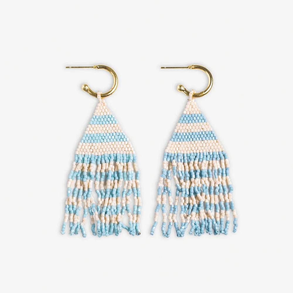 James Light Blue Stripes Mini Gold Hoops