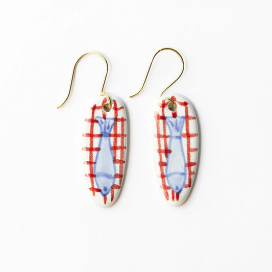 Danielle Oval Plaid Fish Ceramic Earrings