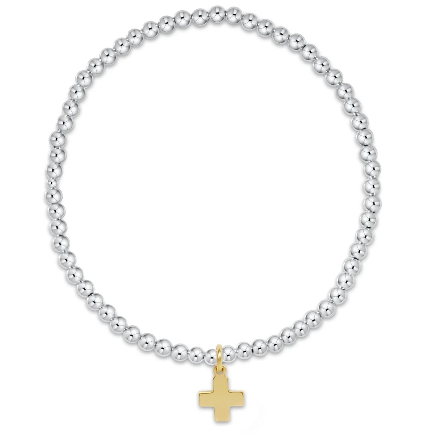 Enewton Classic Sterling Mixed Metal 3mm Bead Bracelet + Signature Gold Cross Charm