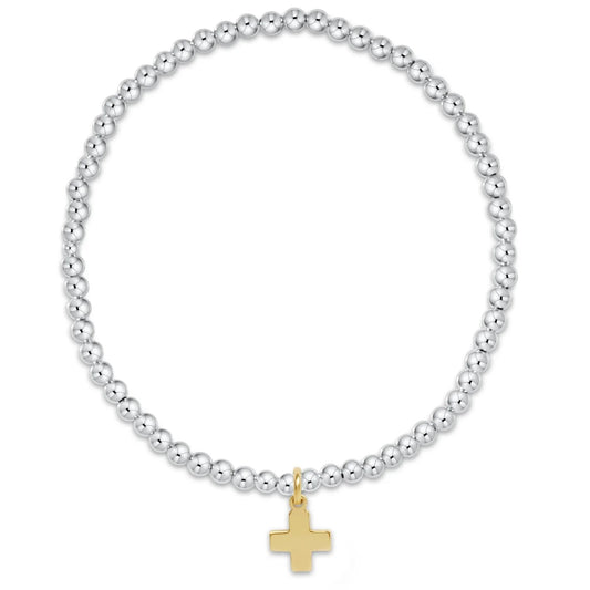Enewton Classic Sterling Mixed Metal 3mm Bead Bracelet + Signature Gold Cross Charm
