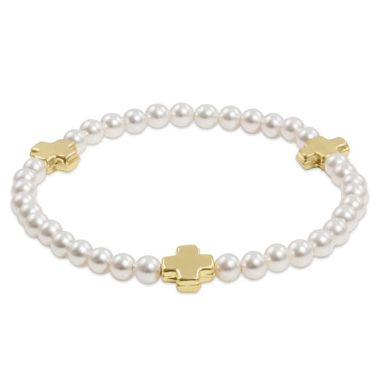 Enewton Signature Cross Pearl Pattern 4mm Gold Bead Bracelet