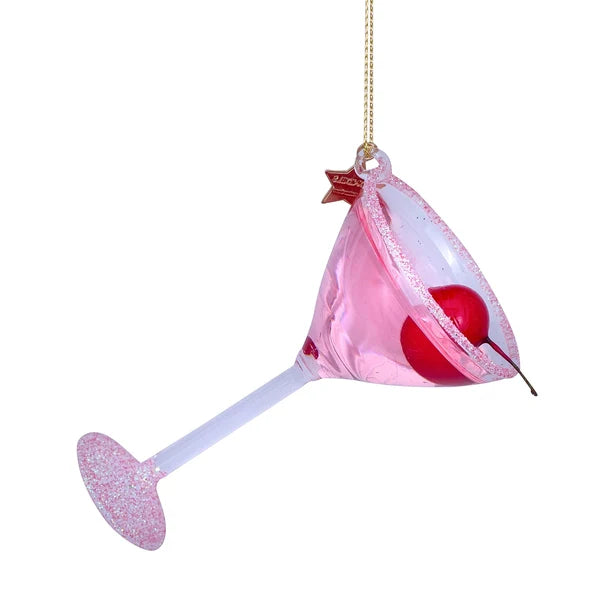 Cherry Pink Cosmopolitan Glass Cocktail Ornament