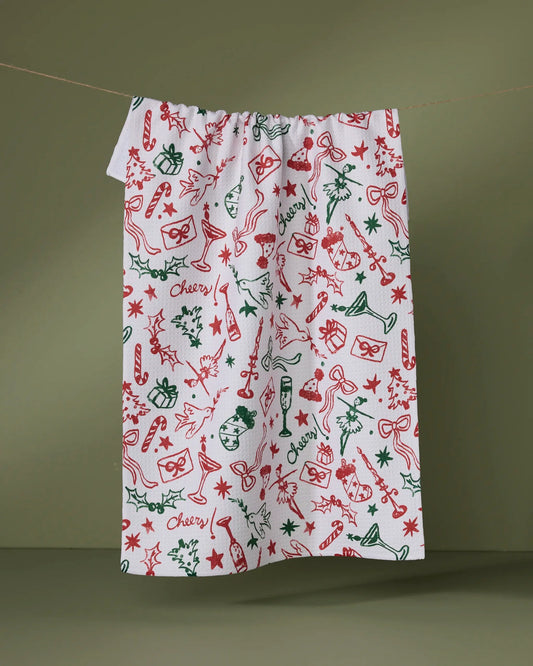 Geometry Holiday Doodles Tea Towel