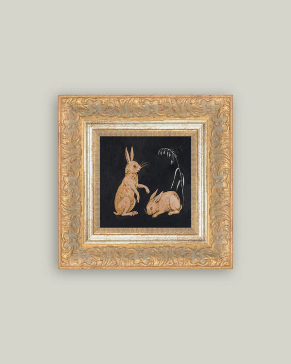 Two Hares On Black Art Piece
