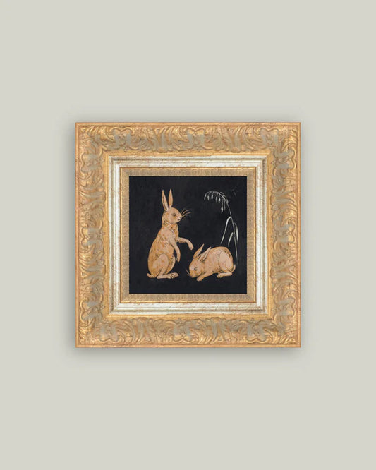 Two Hares On Black Art Piece