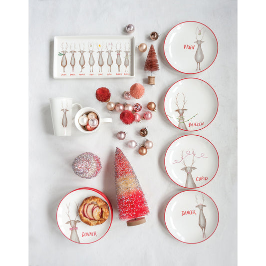 Stoneware Platter with Santa's Reindeer