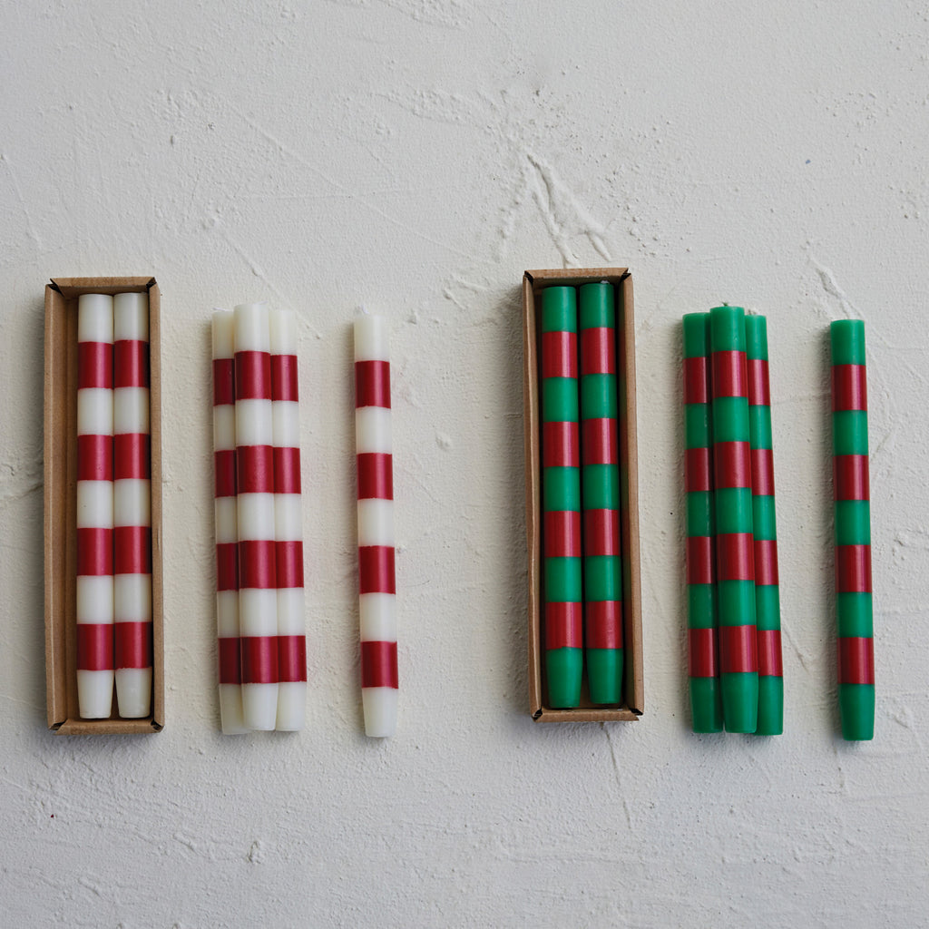 Holiday Striped Taper Candles