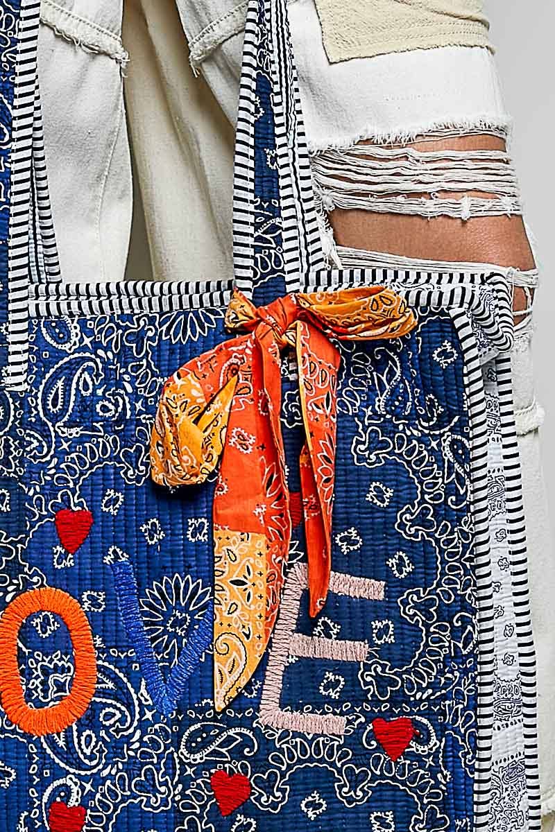 Quilted Paisley LOVE Tote Bag