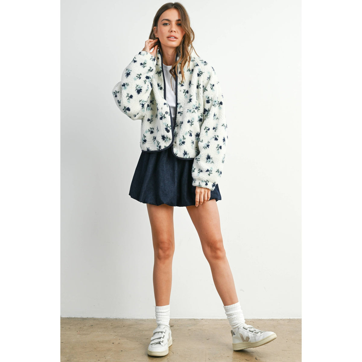 The Willow Floral Sherpa Fleece Snap Jacket