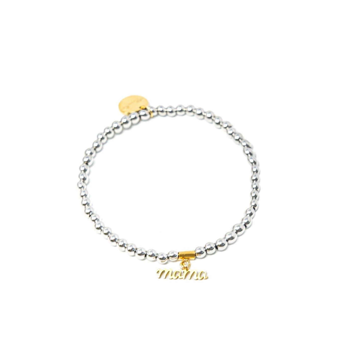 Silver Bead + Gold Lettering Bracelet