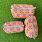 Cotton Quilted Print Cosmetic Bag -Set of 3
