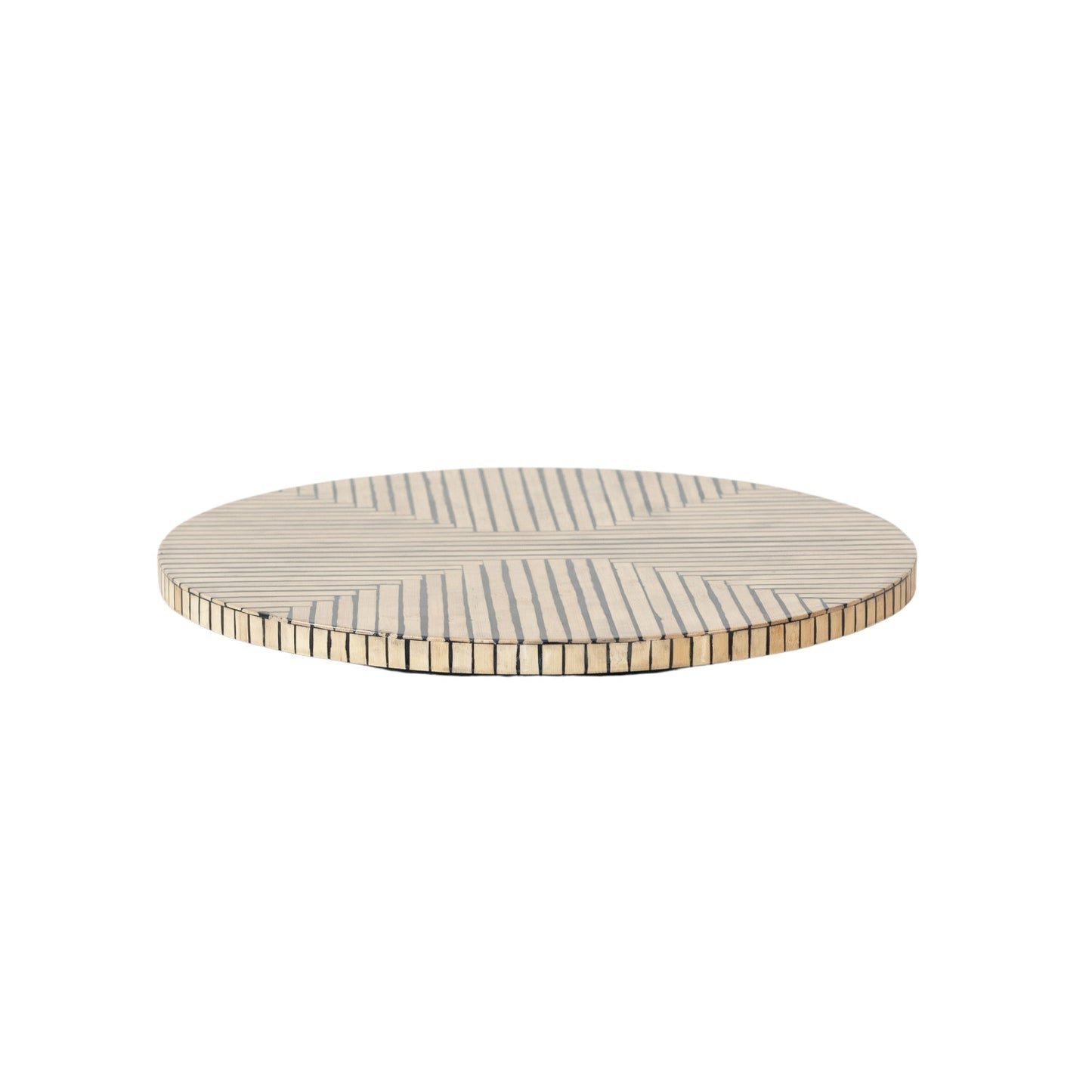 MDF & Bamboo Lazy Susan w/ Geometric Stripes, Black & Natural