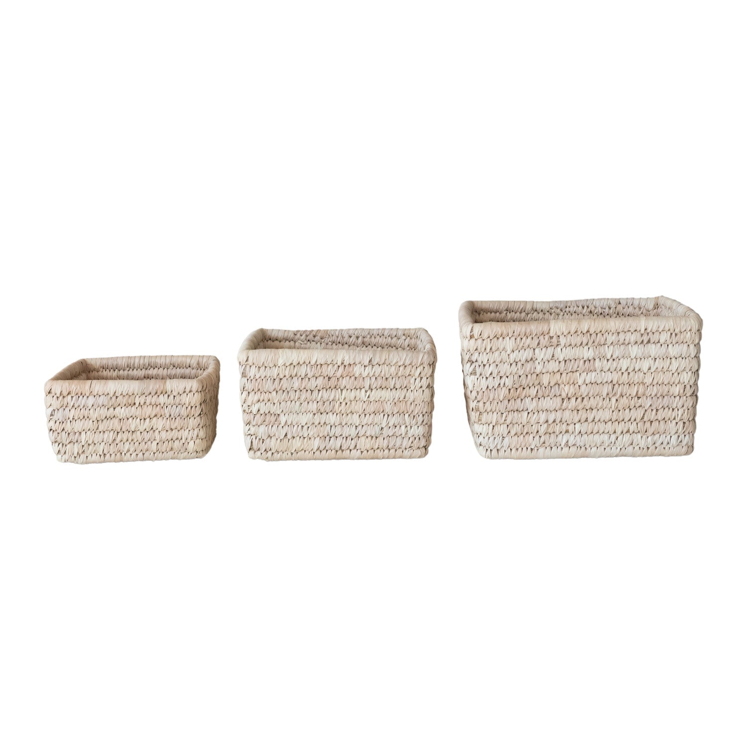 Hand-Woven Grass & Date Leaf Baskets, Natural, Set of 3