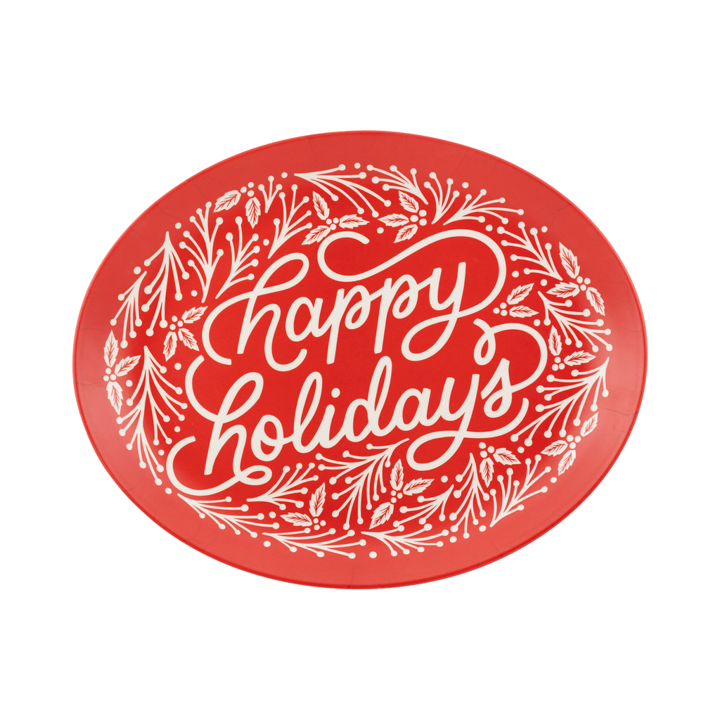Happy Holidays Oval Bamboo Tray