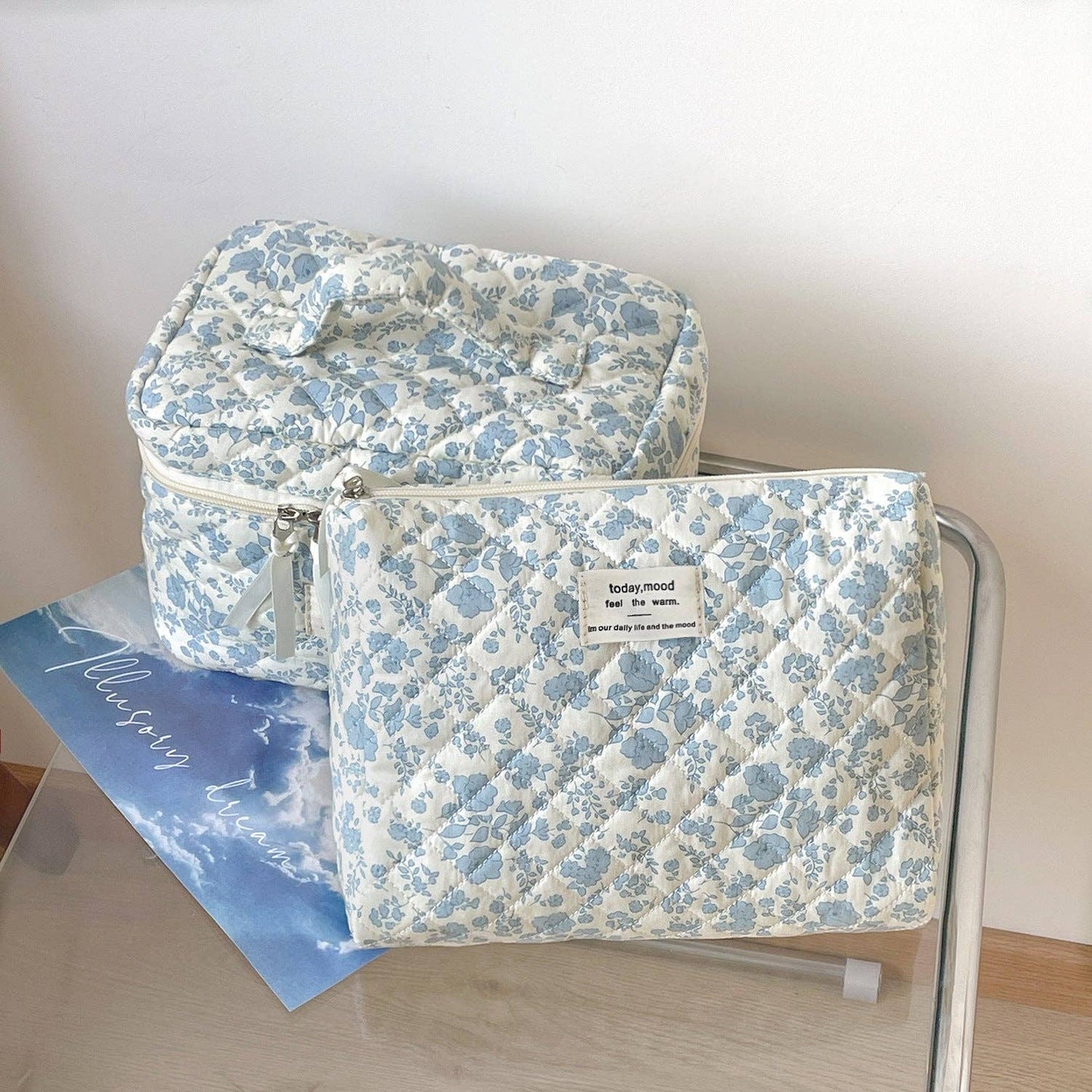 Blue Flower Cosmetic Bag