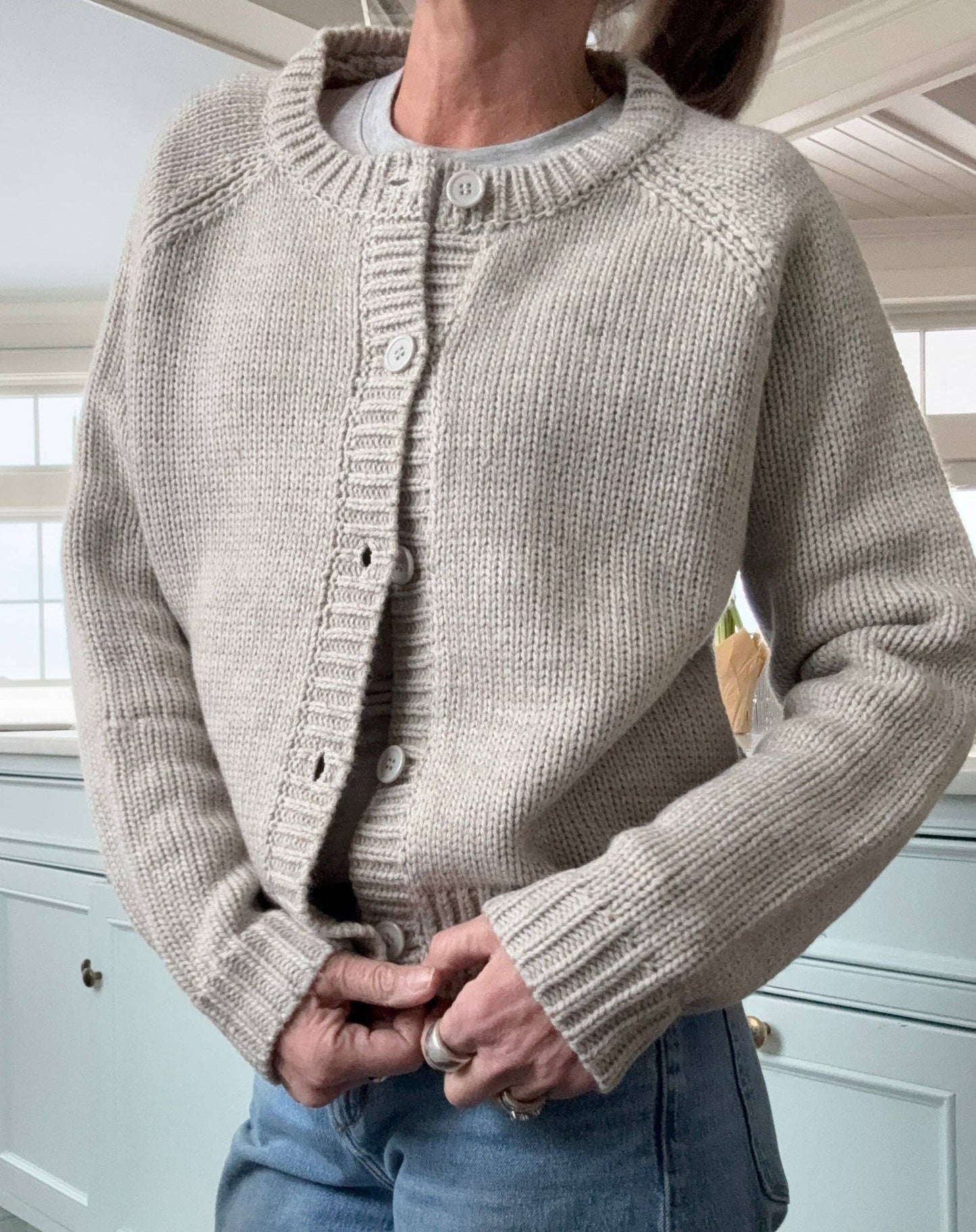 Flag Crop Cardigan in Gray