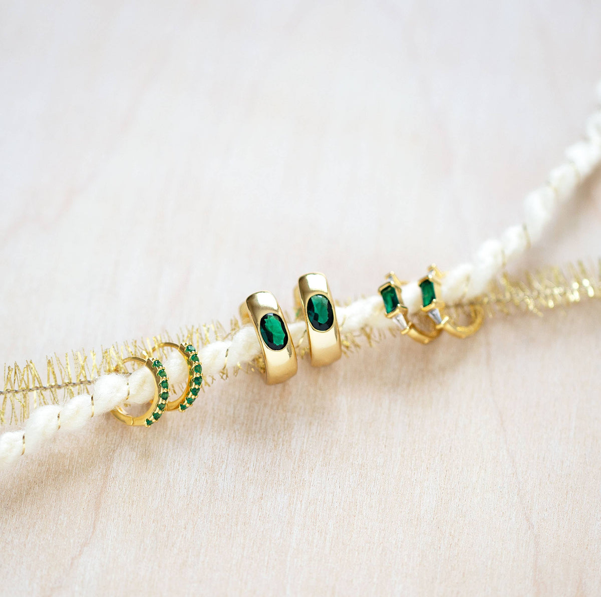 Emerald Chunky Hoop Earrings
