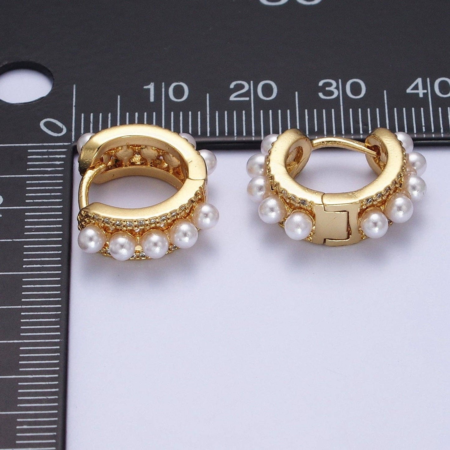 Gold Pearl Hoop Huggie Earrings