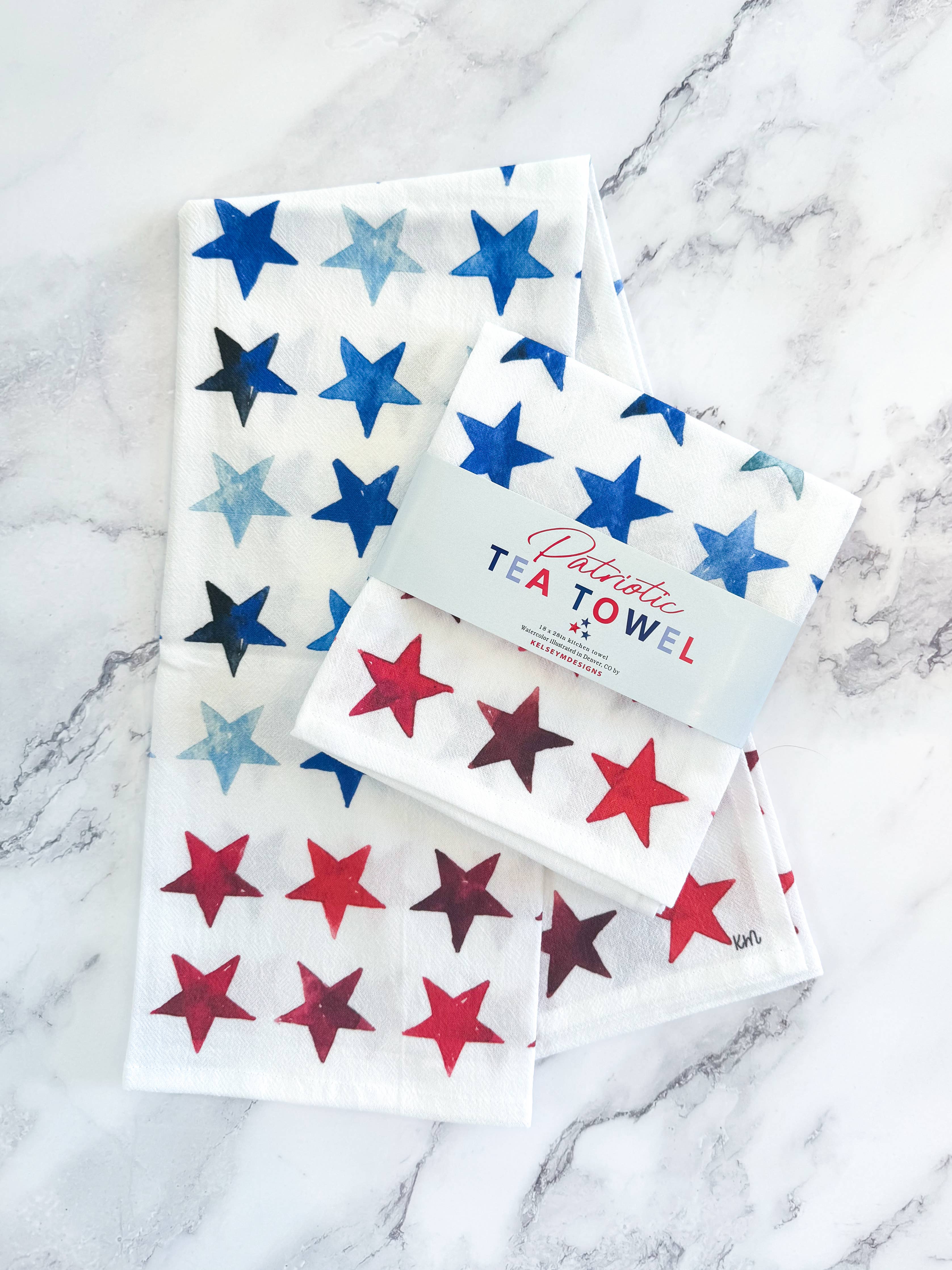 Red & Blue Stars Tea Towel