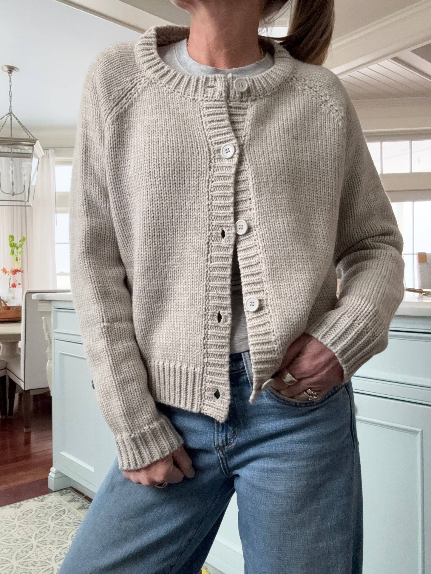 Flag Crop Cardigan in Gray