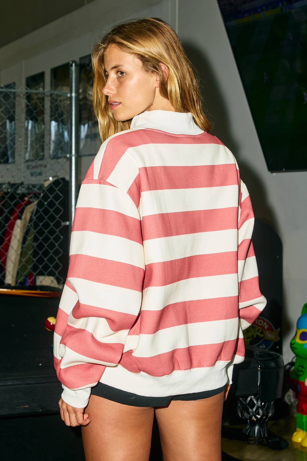 Merry Mock Neck Striped Sweatshirt