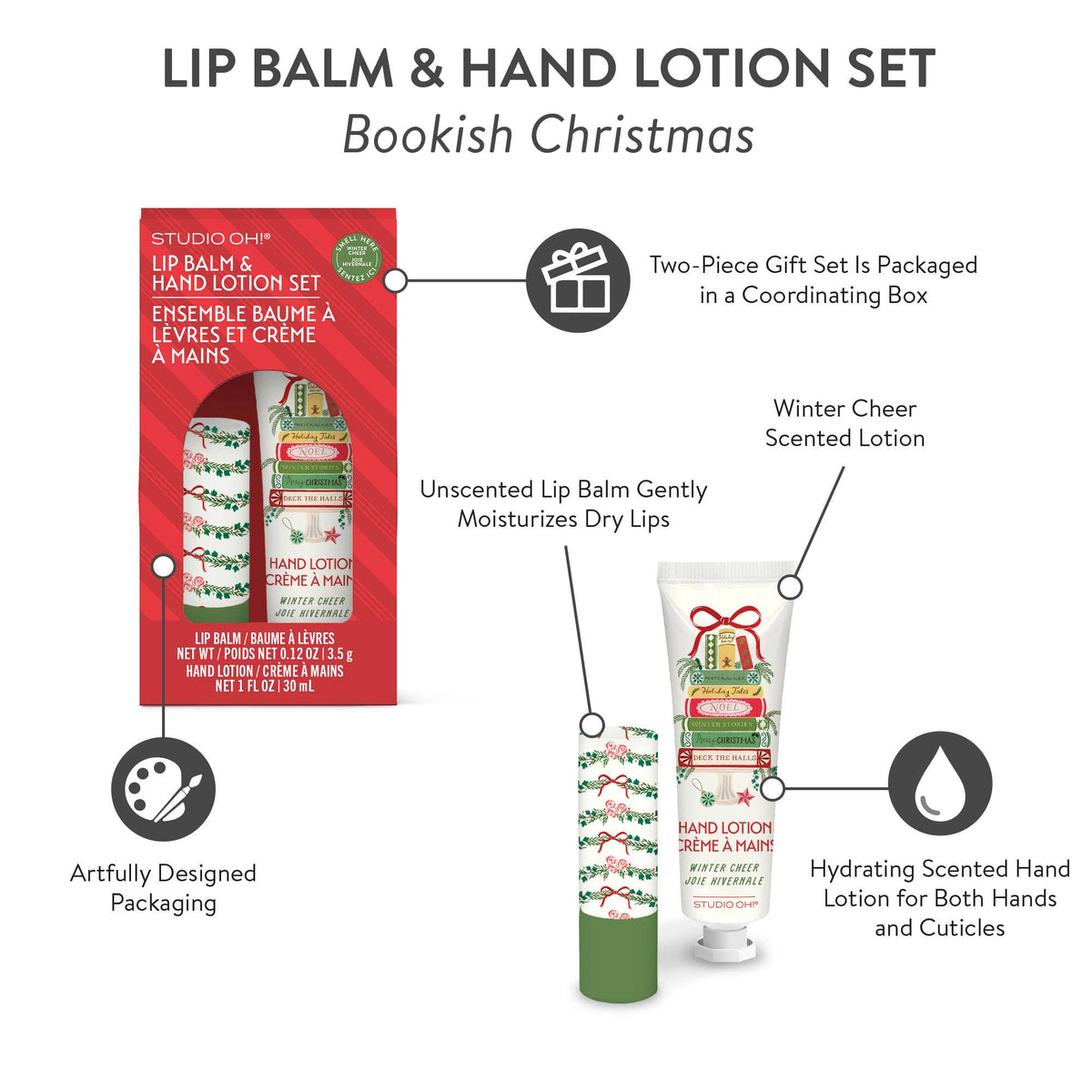 Studio Oh! - Bookish Christmas Lip Balm & Hand Lotion Set