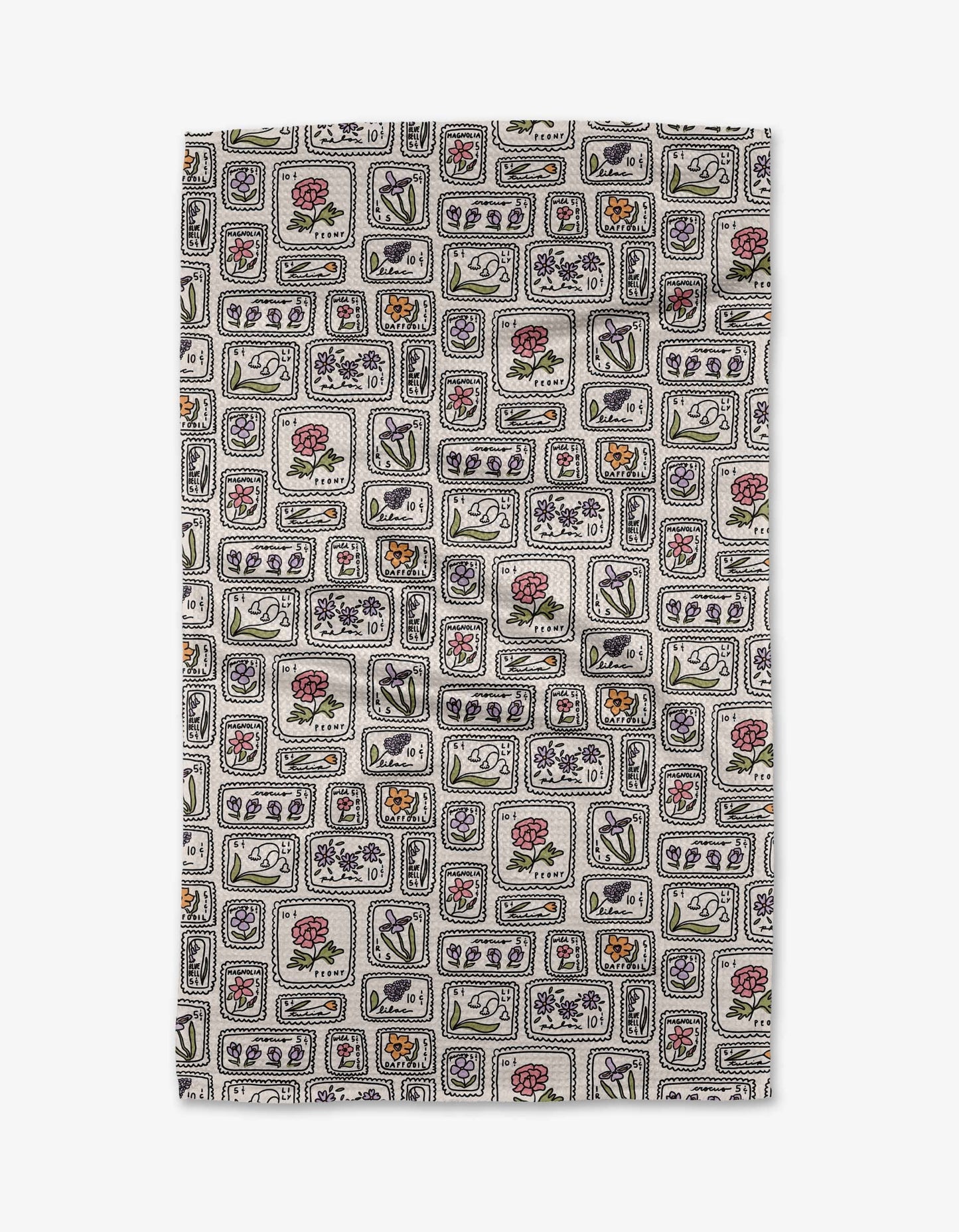 Floral Postage Stamps Tea Towel