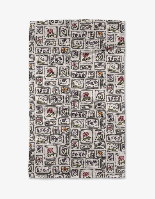 Floral Postage Stamps Tea Towel