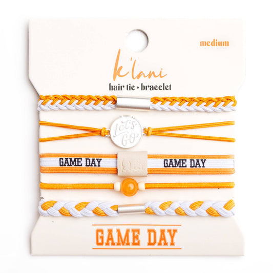 "Game Day" Orange & White Hair Tie Bracelets