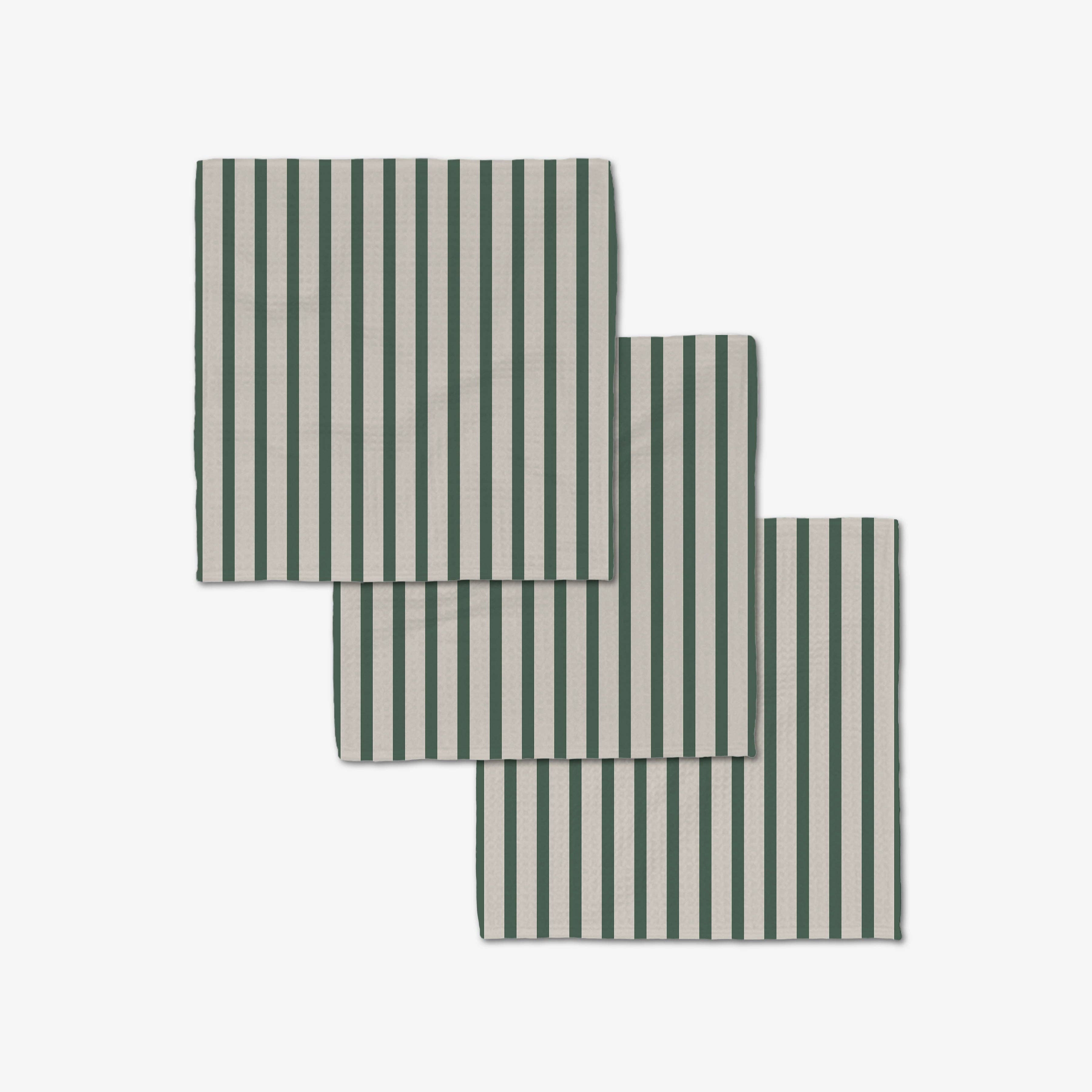 Geometry Deep Green Stripes Luxe Washcloth Set