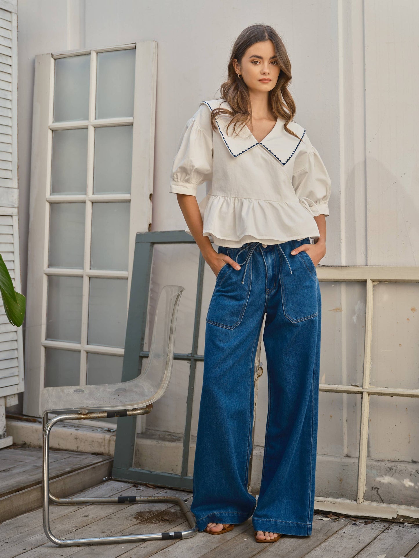 Drawstring Denim Pants