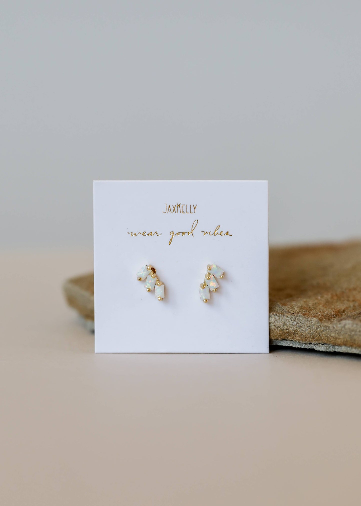 White Opal Offset Trio Studs