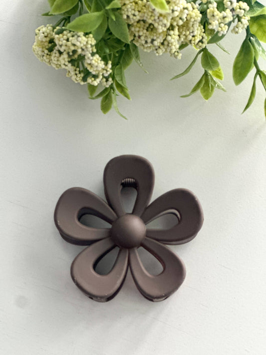 Matte Brown Floral Hair Clip