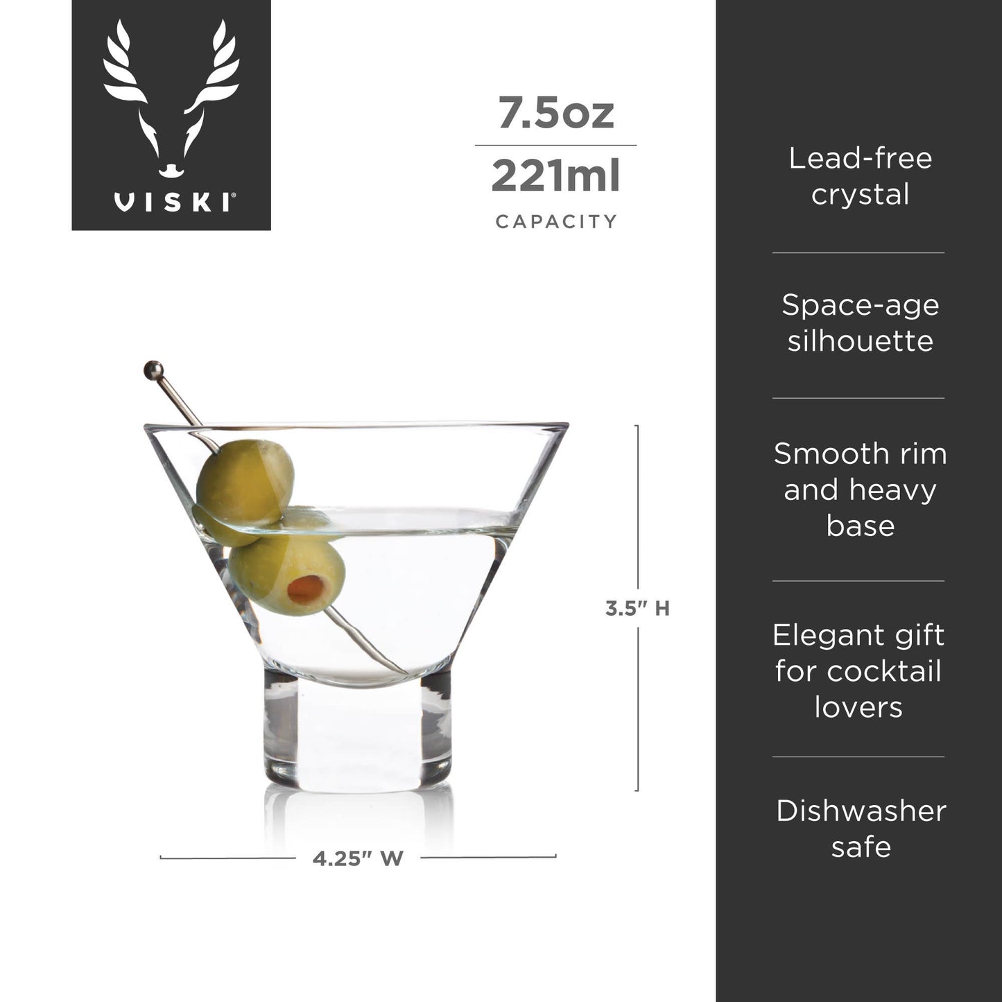 Raye™ Heavy Base Stemless Crystal Martini Glasses