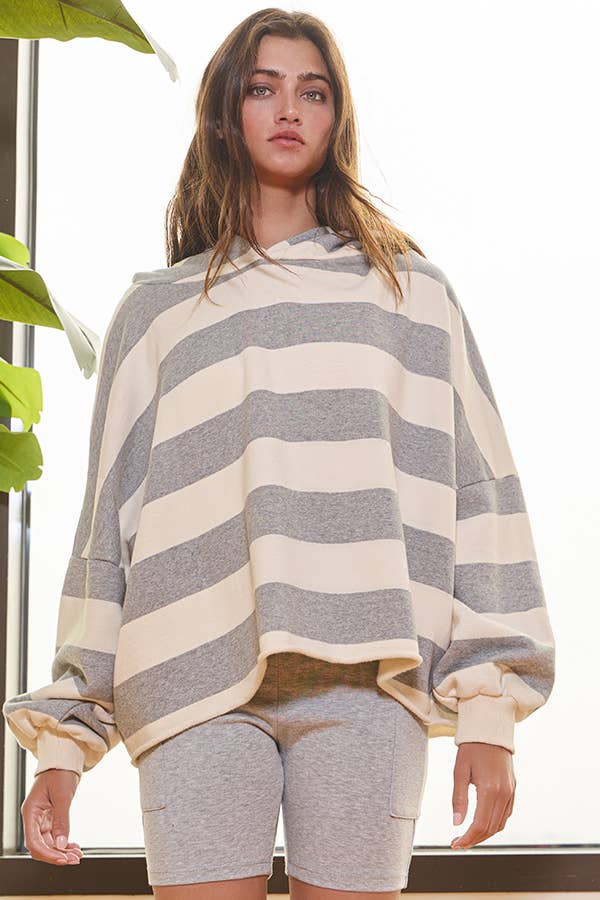 Striped Fleece Sweatshirt Hoodie